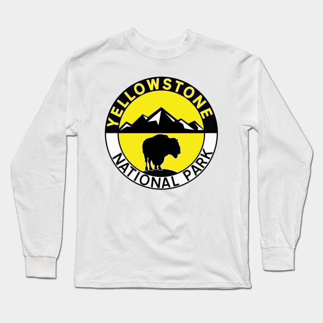 YELLOWSTONE NATIONAL PARK WYOMING BUFFALO BISON MOUNTAINS NATURE EXPLORE Long Sleeve T-Shirt by TravelTime